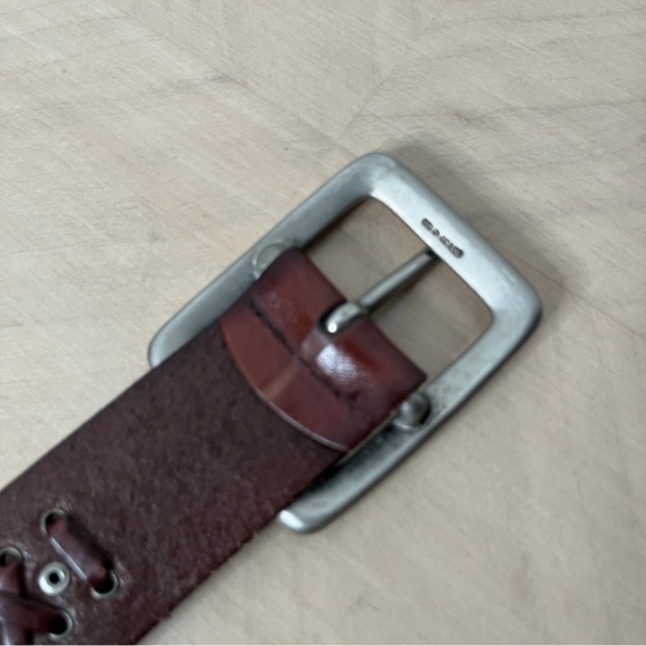 Fossil Brown Leather Decorative Stitch Pattern and Square Silver Buckle M - Picture 6 of 8